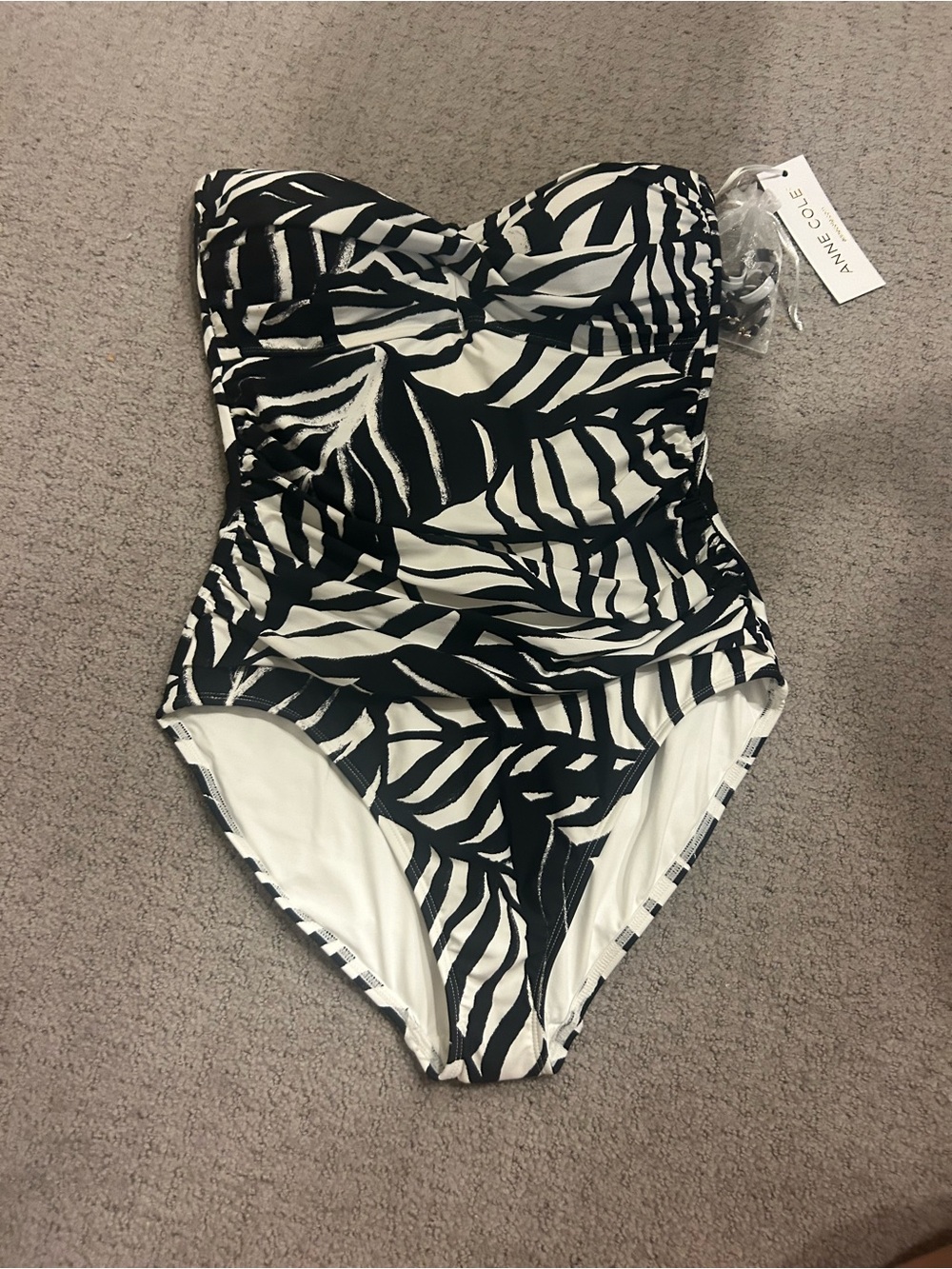 Anne Cole Black and White Tropical Print One-Piece Swimsuit
